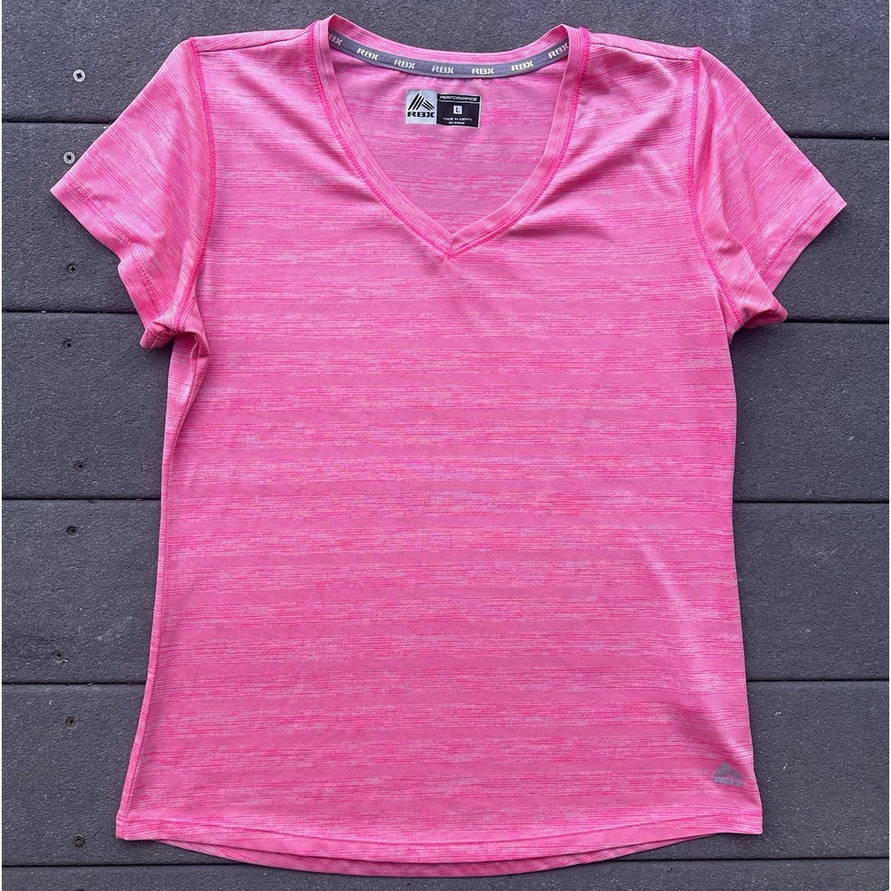 RBX X-Dri Womens Heathered Pink Crew Neck Stretch Athletic Tee Short Sleeve L